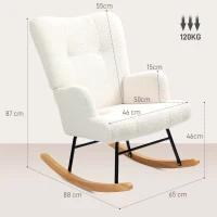 HOMCOM Poltrona Baloiço em Borrego Poltrona para Amamentação com Encosto Capitonê e Base de Madeira 65x88x87 cm Creme(m-3)