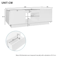 Modern LED Coffee Table with Storage, 2 Tiers and Drawers, Smart App Control, 100L x 50W x 35.5H cm, White(m-3)