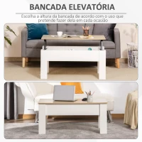 HOMCOM Mesa de Centro com Bancada Elevatória Compartimento Aberto e Oculto 100x50x45-58,5 cm Branco e Madeira(m-4)
