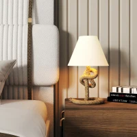 HOMCOM Candeeiro de Mesa LED com Base de Metal Corda de Linho e Ecrã de Tecido Suporte para Lâmpada E27 Ø28x45,5 cm Marrom Bege(m-2)