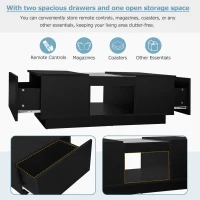 Modern 2-Tier Design LED Coffee Table with Storage, Smart App-Controlled LED Lights and 2 Drawers, 100L x 50W x 35.5H cm, Black(m-7)