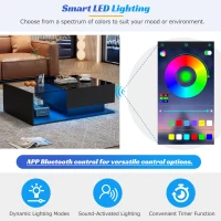 LED Coffee Table with Smart App-Controlled RGB Lighting, High Gloss Finish, Glass Top and Drawer, 100L x 50W x 32H cm, Black(m-6)