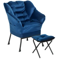 HOMCOM Poltrona Sala de Estar com Apoio para os Pés Poltrona Relax para Leitura com Bolsos Laterais 80x78x100 cm Azul Escuro(m-11)