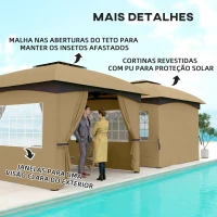Outsunny Pérgola de Jardim 3,35x3,35 m com Teto Duplo Paredes Laterais Anti-UV e Janelas Tenda para Eventos Bege(m-5)