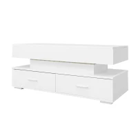 Hydraulic Lift Top Coffee Table with LED Lighting, 2 Drawers and Storage, 100L x 50W x 44H cm, White(m-15)