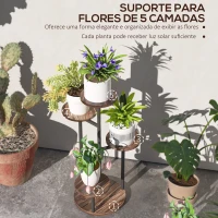 Outsunny Suporte para Plantas de 5 Níveis Suporte para Plantas de Madeira e Aço com 5 Prateleiras Redondas 43x43x70 cm Madeira(m-4)