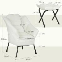 HOMCOM Poltrona Sala de Estar com Apoio para os Pés Poltrona Relax para Leitura com Bolsos Laterais 80x78x100 cm Creme(m-3)
