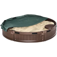 Outsunny Caixa de Areia para Crianças Redonda com Cobertura e Assentos Caixa de Areia para Crianças de Exterior Ø123x22,5 cm Marrom(m-10)
