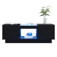 Modern 2-Tier Design LED Coffee Table with Storage, Smart App-Controlled LED Lights and 2 Drawers, 100L x 50W x 35.5H cm, Black(m-14)