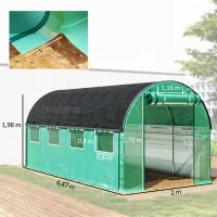 Outsunny Estufa Tipo Túnel 447x200x198 cm com Paredes Laterais Enroláveis Cobertura Extra 8 Janelas de Malha e 2 Portas Verde(m-3)
