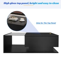 LED Coffee Table with Smart App-Controlled RGB Lighting, High Gloss Finish, Glass Top and Drawer, 100L x 50W x 32H cm, Black(m-4)