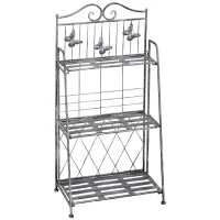 Outsunny Suporte para Plantas Dobrável Suporte para Vasos de Plantas de 3 Níveis com Estrutura de Metal 44x25x96 cm Prata(m-10)