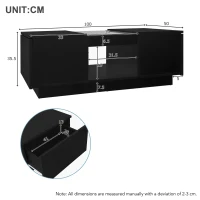 Modern 2-Tier Design LED Coffee Table with Storage, Smart App-Controlled LED Lights and 2 Drawers, 100L x 50W x 35.5H cm, Black(m-3)