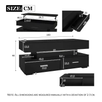 Hydraulic Lift Top Coffee Table with LED Lighting, 2 Drawers and Storage Space, 100L x 50W x 44H cm, Black(m-3)