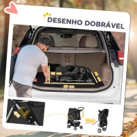 PawHut Carrinho de Passeio para Animais de Estimação Dobrável com Cesta de Armazenamento e Travão 75x45x97 cm Preto(m-5)