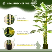 HOMCOM Kunstplant in Pot, 190 cm, Onderhoudsvriendelijke Kunstpalm voor Binnen- en Buitengebruik, Kunststof, Groen(m-4)