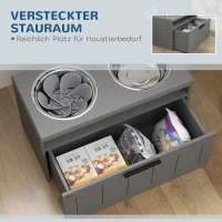 PawHut Voerstation voor Grote Honden, met 2 Roestvrijstalen Kommen, Lade, Voederautomaat voor huisdieren, MDF, Staal, Grijs(m-6)