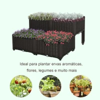Outsunny Conjunto de 4 Floreiras Quadradas Floreiras para Flores e Vegetais com Orifícios de Drenagem e Pés Altos 80x40x26-44 cm  Marrom(m-7)