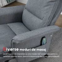 HOMCOM Fotoliu Pivotant si Suport pentru Picioare, Fotoliu de Masaj Tapitat cu Telecomanda, Cronometru si Baza din Otel, Gri(m-9)