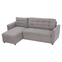 HOMCOM Canapea Extensibila pe Colt 3 locuri cu Sezlong Compartiment din Material Textil(m-12)