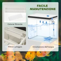 PawHut Acquario per Pesci Rossi 26L con Luci LED, Sistema di Filtraggio e Pompa d'Acqua, 38x26x38 cm, Bianco(m-4)