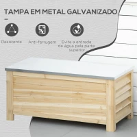 Outsunny Baú de Jardim Carga 155L Baú de Armazenamento Exterior de Madeira com Tampa de Metal Galvanizado110x50x50 cm Madeira(m-6)