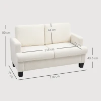 HOMCOM Divano 2 Posti Moderno in Ciniglia con Cuscini Rimovibili e Lavabili, 138x70x80 cm, Bianco Crema(m-3)