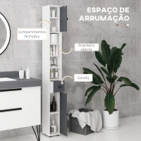 kleankin Coluna Casa de Banho Moderna com 1 Gaveta 5 Prateleiras Ajustáveis e 2 Armários 20x20x180 cm Cinza(m-4)
