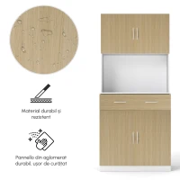 HOMCOM Dulap Înalt de Bucătărie cu 2 Uși, Sertar, Bufet Înalt din Lemn cu Rafturi Reglabile, 80x40x180 cm, Lemn Natural(m-4)