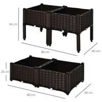 Outsunny Conjunto de 4 Floreiras Quadradas Floreiras para Flores e Vegetais com Orifícios de Drenagem e Pés Altos 80x40x26-44 cm  Marrom(m-3)