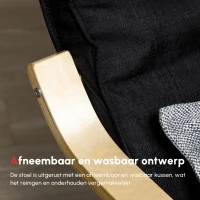 HOMCOM Fauteuil, fauteuil, verstelbare voetsteun, kussen, hout+zwart, 66,5 x 94 x 100 cm(m-6)