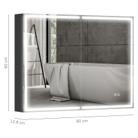 HOMCOM Armadietto a Specchio d Bagno con Luci LED e Ripiani Regolabili, in Vetro e Alluminio, 80x12.8x60 cm, Nero(m-3)