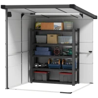 Outsunny 1,9 x 1,9 m Domek Ogrodowy, Schowek na Narzędzia z Tworzywa, Zamykane Drzwi, 2 Otwory Wentylacyjne, Jasnoszary(m-8)