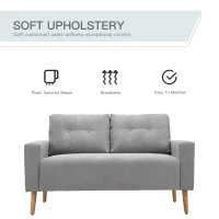 HOMCOM Fabric Upholstery Double Seat Sofa Compact Loveseat Couch Living Room Furniture 2 Seater with Tufted Back Cushions, Grey(m-5)