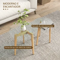 HOMCOM Conjunto de 2 Mesas de Apoio Modernas com Bancada de Vidro Temperado e Estrutura Metálica Ø50x45 cm e Ø40x40 cm Transparente(m-5)