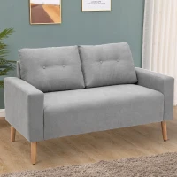 HOMCOM Fabric Upholstery Double Seat Sofa Compact Loveseat Couch Living Room Furniture 2 Seater with Tufted Back Cushions, Grey(m-2)
