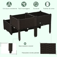 Outsunny Conjunto de 4 Floreiras Quadradas Floreiras para Flores e Vegetais com Orifícios de Drenagem e Pés Altos 80x40x26-44 cm  Marrom(m-4)