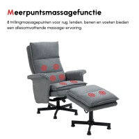 HOMCOM Massage Bureaustoel met Voetenbank, 8 Vibratiekoppen, 1 Afstandsbediening, 1 Zijvak, Grijs(m-5)