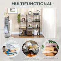 HOMCOM Biblioteca cu economie de spatiu pentru jucarii, haine, 9 cuburi din otel si PP, 35x35x35 cm, negru(m-10)