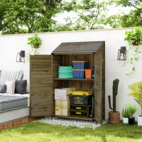 Outsunny 59 x 103.5 cm Two-Tier Wooden Garden Shed - Olive Brown(m-10)