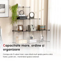 HOMCOM Biblioteca cu economie de spatiu pentru jucarii, haine, 9 cuburi din otel si PP, 35x35x35 cm, negru(m-6)