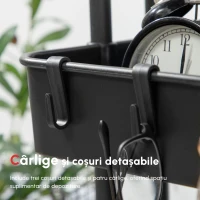 HOMCOM Cărucior de Bucătărie Multifuncțional cu 3 Nivele, Coșuri și Cârlige Detașabile, 42x38x86.5 cm, Negru(m-6)