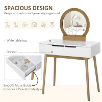 HOMCOM Pine Wood Dressing Table w/ Stool White/Oak(m-4)
