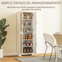 HOMCOM Armário de Cozinha com Prateleiras Ajustáveis Portas em Vime e Sistema Anti-Tombo 60x30x170 com Branco(m-4)