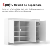 HOMCOM Bufet Modern cu 12 Rafturi Interioare  din PAL pentru Bucatarie, Sufragerie si Hol, 120x35x85 cm, Alb(m-7)