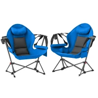 Outsunny Hammock Camping Chair Set of 2, Adjustable Back Swinging Camping Chair Portable Swinging Chair with Cup Holder, Headrest, Padded Seat and Carry Bag for Travel Fishing Hiking, Blue(m-1)
