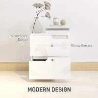 HOMCOM Noptieră Modernă cu 2 Sertare și Design Lucios, Noptieră pentru Dormitor din PAL, 40x40x48 cm, Alb Lucios(m-4)