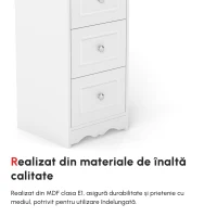 Homcom Comoda Baie Lemn Alb – Decor Floral Sculptat 30×30×68.5 cm(m-8)