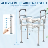 HOMCOM Sgabello da Doccia con Seduta Scanalata e Braccioli, Altezza Regolabile e Piedini Antiscivolo, Azzurro(m-5)