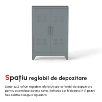 HOMCOM Dulapior Multifunctional cu 2 Usi Stil Industrial, Dulapior Metalic pentru Casa si Garaj - Gri(m-4)